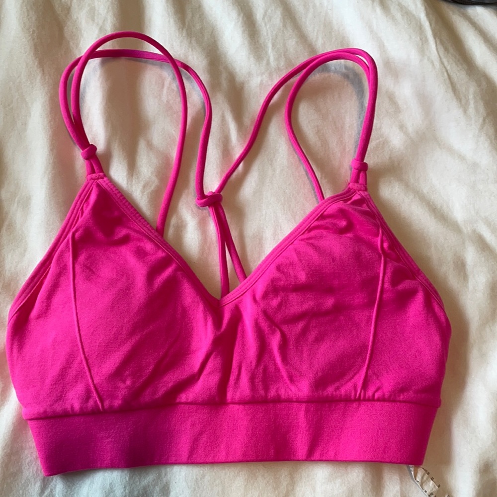 Fabletics hot pink cross cross back sports bra